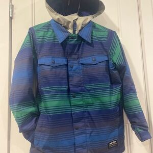 EUC Burton Striped Blue and Green Snowboard Jacket Size 10-12y Medium